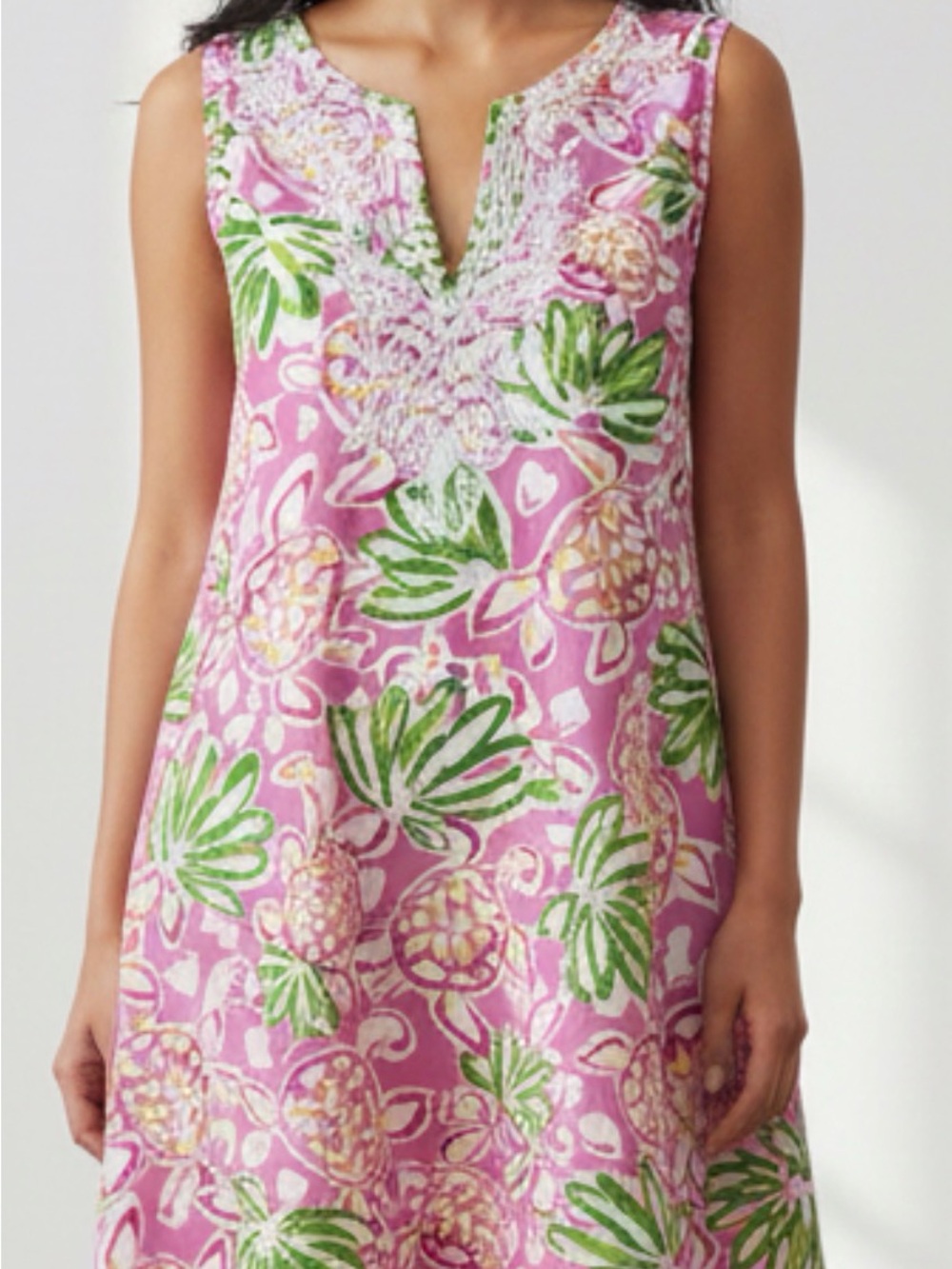 Barbara Gerwit Pink Pineapple-Print Midi Dress with Green Accents.